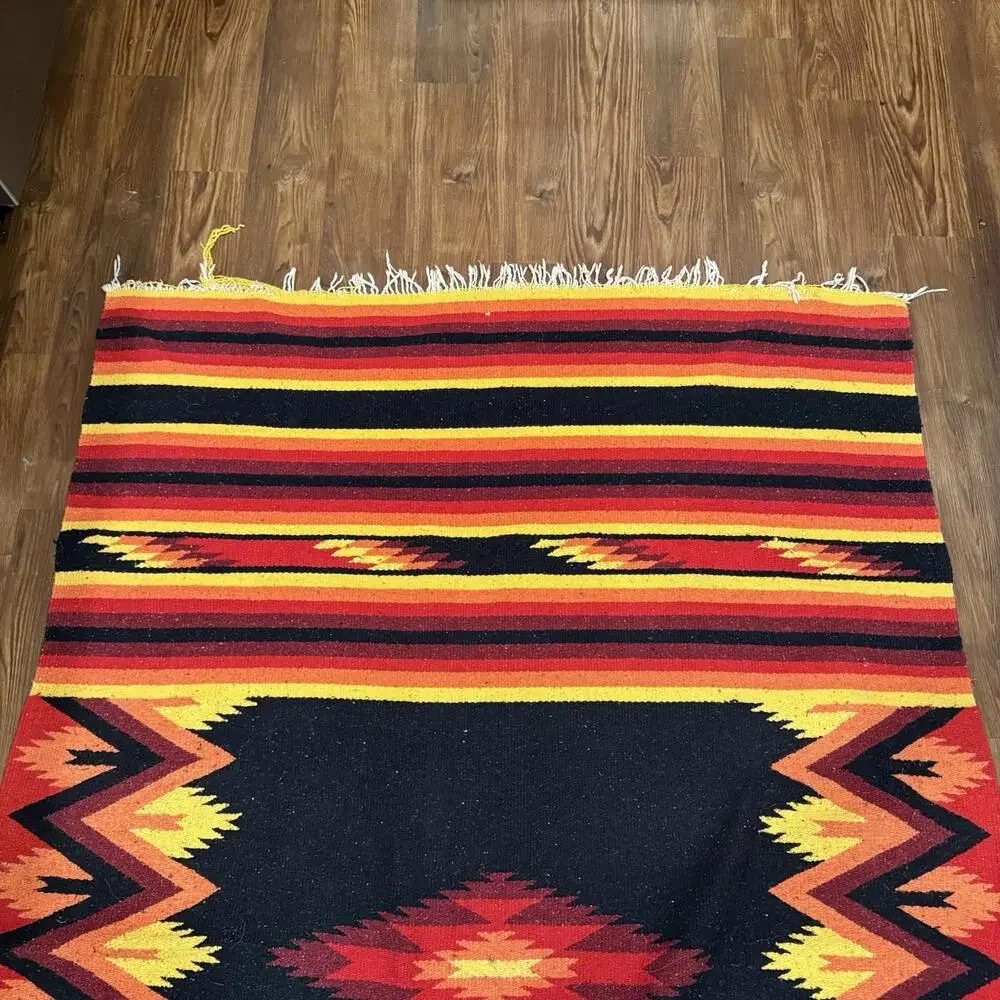 Vintage 70s/80s RARE Handmade Wool‎ Rug Colorful Kilim Aztec Southwestern 88x60